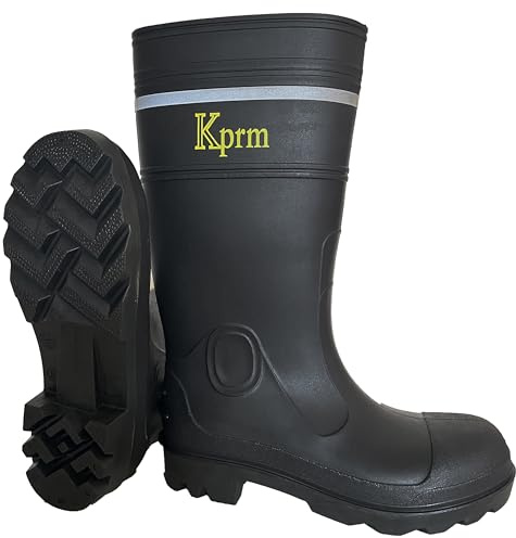 Kprm Men's Steel Toe Rain Boots PVC Rubber Boots Waterproof Fishing Boot Outdoor Non-Slip Work Boots Black Size 11