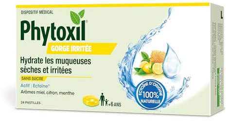 Phytoxil Pastilles Gorges irritées - Arôme Miel citron menthe – Dispositif médical - Hydrate les muqueuses sèches et irritées et favorise leur régénération – Format 16 pastilles - A partir de 6 ans