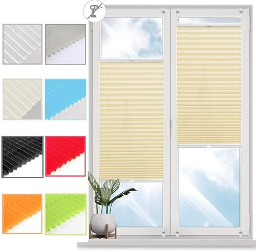 Plissee Klemmfix Plisseerollo 25 x 40 cm ohne Bohren lickdicht Sonnenschutz Faltrollos für Fenster, Rollo für Fenster Inkl. Aller Montage-Teile, für Fenster, Beige