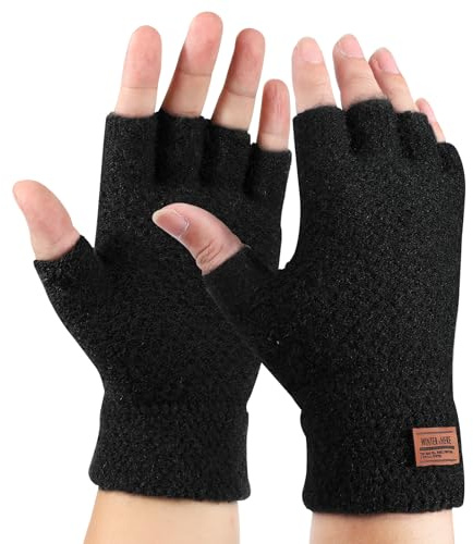 AYPOW Guantes sin Dedos,Guantes Termicos de Invierno Hombre,Guantes de Punto Elásticos Cálidos Guantes de Medios Dedos para Hombres y Mujeres para el Clima frío al Aire Libre