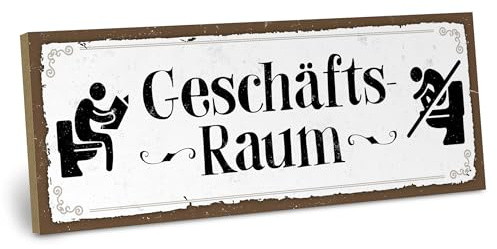 ARTFAVES® Wandbild Holzschild mit Spruch - Geschäftsraum - Türschild Retro Vintage Deko Bild Geschenk - Bad, Badezimmer, WC, Toilette