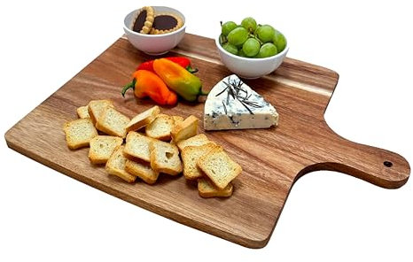 JS Gourmet Schneidebrett aus Akazienholz mit Griff, verbessern Sie Ihr kulinarisches Erlebnis mit vielseitigem und langlebigem Schneidebrett für Fleisch, Käse, Brot, Gemüse und Obst