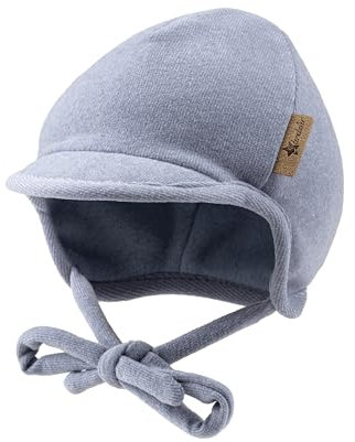 Sterntaler Schirmmütze aus Feinstrick - Jungen Schirmmütze mit angeschnittenen Ohrenklappen und Bindeband - Baby Beanie, gefüttert mit weichem Baumwollfleece - samtblau, 49