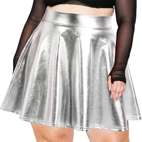 Moon Wood Falda Corta Plisada Mujer Minifalda Metálica Brillante Cintura Alta Estilo Patinadora Fiesta Cosplay Tallas Grandes Plateada L
