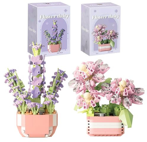 FINEASY 2er-Blumenstrauß-Set, Klemmbausteine Blumen Sukkulenten Bonsai Baum Set, Mini Künstliche Bauspielzeugsets, Botanische Sammlung Heimdekoration für Jungen Mädchen (Satz 2)