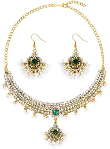 MAIGO Indian Jewellery Set - Gold Necklace and Earrings Sets, Bridal Jewellery Set, Jewelry Sets for Women, Tikka Jewellery, Pakistani Jewellery, Indian Choker and Earring for Ladies Cheap