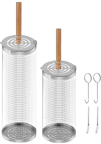 Rollbarer Grillkorb mit Griff für Grillzubehör, Edelstahl-Grill-Gemüse-Grillkorb für Außengrill, tragbarer Picknick-Rotisserie-Korb, Geburtstagsgeschenkideen für Männer