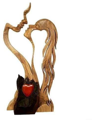 Scultura astratta fatta a mano in legno di pino coppia di amore eterno statua in legno di pino delicato ornamento amante bacio decorazione decorativa