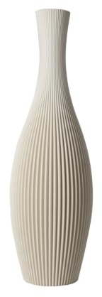 Slimprint Bodenvase Stella, Creme Weiß, 18,8 x 60 cm, Hohe Dekovase für Pampasgras mit Modern Streifendesign, Recycelter Biokunststoff