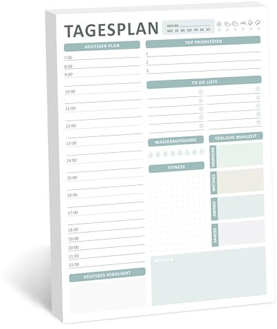 BIROYAL A4 Tagesplaner Block ohne festes Datum, 50 Seiten | Zeitmanagement und Gesundheitstracking für den Alltag | To Do Liste Block | Home Office Gadget, Büro Organisation, ADHS Planer Erwachsene