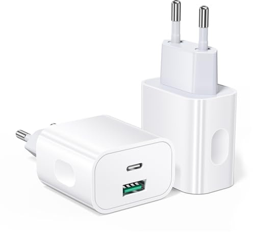 2 Stück 20W USB C Ladegerät, Schnellladegerät PD3.0 + QC 3.0 | Netzteil USB C Kompatibel mit iPhone 17/16/15/14/13/12/11 Pro,Galaxy S26/S25/S24/S23/S22 Ultra/S21/S20