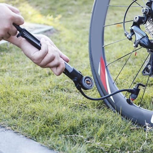 Tragbare Fahrradpumpe, kompakte Fahrradpumpe, Hochdruck-Mini-Pumpe, Aluminiumlegierung, Fahrradpumpe mit Manometer (schwarz)