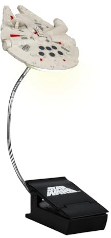 Lampe de lecture Star Wars Faucon Millenium à clipser – Lampe de lecture sous licence officielle Disney, lampe à clip avec câble flexible, avec vaisseau spatial emblématique Han Solo, 3 modes