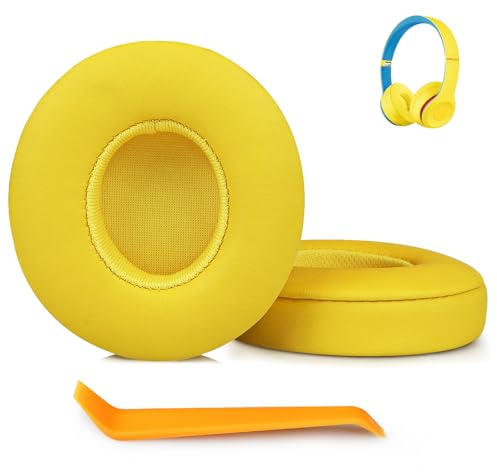 SINOWO Earpads Replacement for Beats Solo 2 & Solo 3 Wireless On-Ear Headphones,Solo2 Solo3 Ear Pads Cushions with Noise Isolation Memory Foam,Soft Protein Leather(Club Yellow)