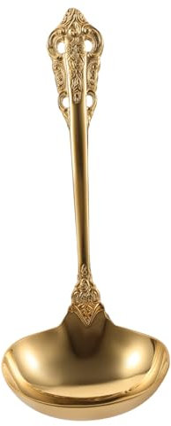 OFFSCH Mestolo Da Minestra Multifunzione in Acciaio Resistente Dorato, Cucchiaio Da Cucina Grande Design Ergonomico Antiscivolo, Utensile Da Cucina Robusto Per Uso Domestico e Portata Alimenti