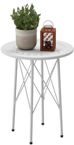 Outsunny Gartentisch Runder Gartentisch Outdoor-Terrassentisch Ø40x50 cm mit verstellbaren Beinen und X-förmigem Gestell Outdoor und Indoor Tisch Weiß