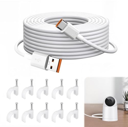 suuosl USB-C-Kabel, 10 m, 66 W, Schnellladung, Verlängerungskabel, kompatibel mit Sicherheitskameras Mi und anderen Marken, widerstandsfähiges PVC, einfache Installation mit Klemmen