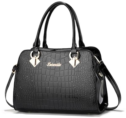 NICOLE & DORIS Borsa da Donna Elegante Borsa Tracolla Vernice Borsa a Spalla Impermeabile Borsetta Crossbody per Lavoro Shopping Viaggi Nero