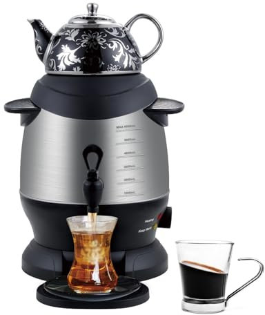 Turkish Tea Maker, 5L Stainless Steel Teapot, 1L Ceramic Teapot, 1800W Electric Samovar, with Keep Warm Function, for Coffee, Scented Tea