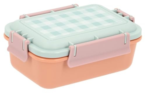 Monnëka Bento - Scatola da pranzo da 900 ml, ideale per pranzi equilibrati, pranzo Box Bento con scomparto per frutta e forchetta inclusa, impermeabile e 100% privo di BPA, albicocca