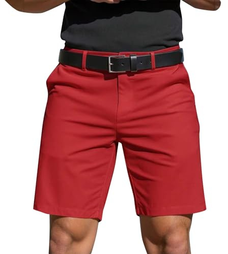 Men's Golf Dress Shorts Flat Front 7 Inch Inseam Chinos Lightweight Quick Dry Chino Shorts with Pockets for Casual Work Red