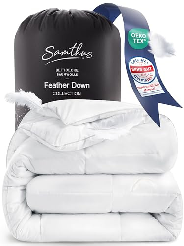 Samthus Feder- und Daunendecke 200x200cm | himmlisch weiche Ganzjahresdecke | Oeko-Tex, RDS, Downpass zertifizierte Bettdecke aus weichen Federn & Daunen | Federbettdecke Duvet | bauschige Decke 200x200