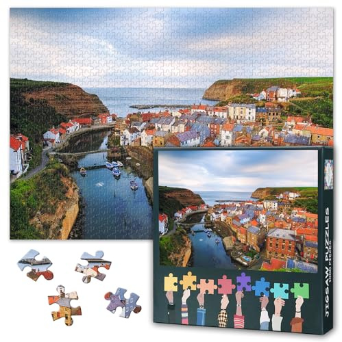 Staithes England Puzzles for Adults 1000 Pieces, Scarborough Borough of North Yorkshire Jigsaw Puzzles, Adult Puzzle for Adults, Educational Fun Games or Toys for Elders Friends 20X27 INCH