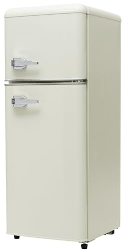 Gelukueub Frigorifero retrò. Frigorifero-congelatore combinato, alto 105,5 cm, largo 41 cm, a due porte, con volume totale di 92 litri.116 kWh/anno, -27°C ~13°C, luce LED. (Bianco antico)