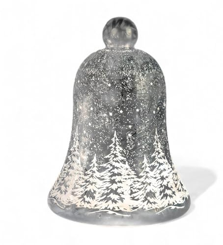 formano LED Deko Glas-Glocke Weihnachten Frosty Silber 22 cm mit Timer & warmweißem Licht - Festliche Herbst Winterdeko Farbglas in Frostoptik mit Stern-Dekor - Weihnachtsbeleuchtung
