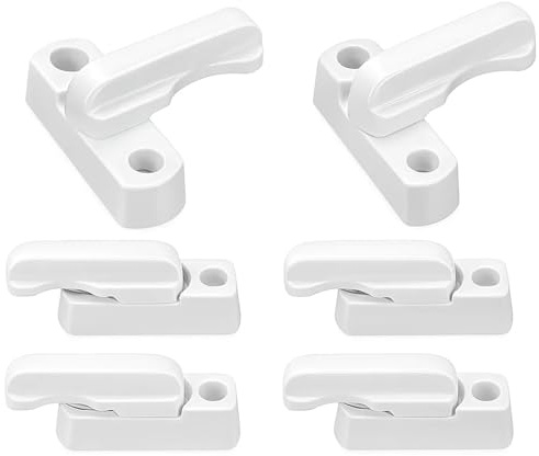 6-Pack PVC Door Locks, Sash Locks for UPVC Doors and Windows, White Plastic T-Type Security Latches for Enhanced Safety, Child and Pet Protection