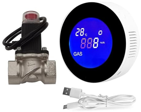 Detector De Fugas Gas GLP Natural Tuya, WiFi, con Válvula Solenoide Eléctrica, Apagado Automático Inteligente, Sensor Alarma Fuga Metano CH4 Precisión Rápida(with DN15 Valve)