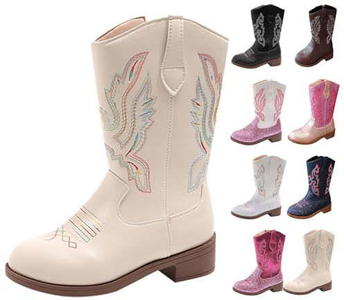 Botas vaqueras hasta la rodilla para niñas, botas de equitación con lentejuelas, botas largas de cuero Y2K con purpurina, botas de baile, punta redonda, tacón bajo, zapatos de invierno para Navidad