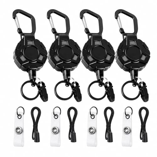 STARVAST 8er-Set Ausziehbarer Schlüsselanhänger mit Handy Sicherung, Heavy Duty Schlüssel Jojo mit 60cm Stahlseil & 55cm Umhängeband, Taktische ID Ausweishalter für Ski, Wandern, Outdoor & Arbeit