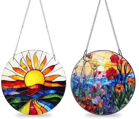 2 adornos colgantes para ventanas, con cadena y ganchos, para jardín, balcón, salón, dormitorio (20 x 20 cm)