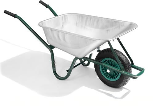 GreenGuard 85L Galvanised Garden Wheelbarrow - 165kg Load Large Capacity Heavy Duty Steel Cart with Pneumatic Tyre, Easy Grip Handles Home Garden Trolley Cart Barrow for Garden DIY, Outdoor Tasks