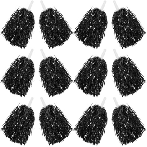 Abaodam 12 Stück Cheerleading Pompons mit Griff Leichte Rutschfeste Hand Puschel in Schwarz Sport und Tanz Requisiten für Party und Sportveranstaltungen
