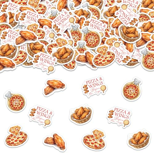 kreat4joy Pizza and Wings Before the Rings Party Decoration Confetti - 200pcs Pizza and Wings Double-Sided Printing 5 types Engagement Table Confetti for Bachelorette Party Decorations