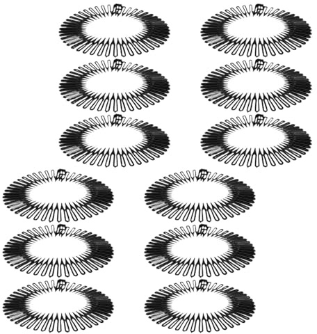 WESIEVYA Diademas Elásticas Negras Peine Circular para Mujer, 12 Unidades, Plástico Flexible Dientes Anchos, Sujeción Cómoda para Peinado Diario y Control de Mechones Desordenados