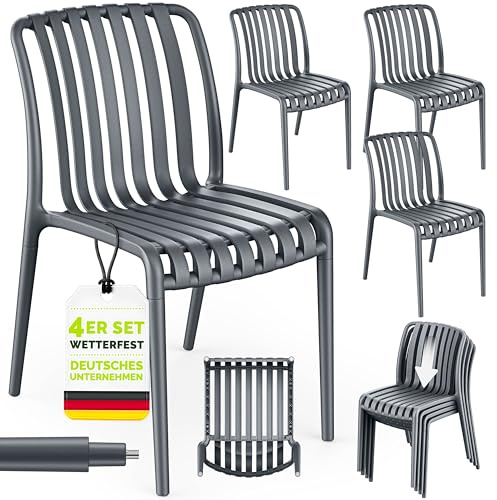 tillvex® Gartenstühle 4er Set Stapelbar Wetterfest & UV-beständig bis 120kg | Outdoor Stühle Kunststoff | Gartenstühle Balkonstuhl Outdoor | Stapelbarer Terrassenstuhl Gartenmöbel Balkon Garten Terrasse