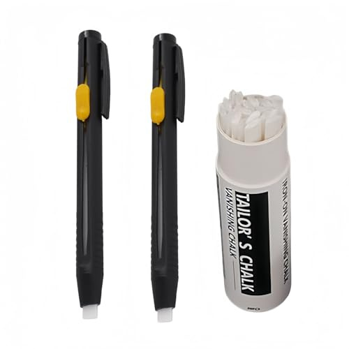 2 Stifte mit 20 austauschbaren Nachfüllminen, Wärme-Löschbarer Stoffmarker Nähen & Schneiderkreidestift, wasserlöslicher Stift mit gleichmäßiger Tinte, waschbare & radierbare Stoffmarker