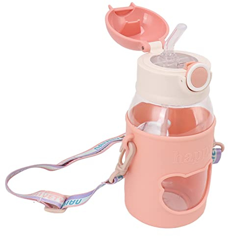 Srliya Simpatica Bottiglia di Cannuccia con Adesivo in Silicone per Cannuccia per Ragazze, Tazza da Cartone Portatile da 600 Ml