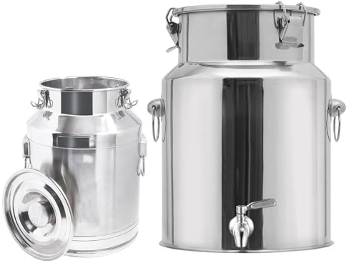 5L-88L Bidon Alimentaire Inox avec Robinet pour Huile D’olive Pot à Lait avec Couvercle Hermétique Réservoir étanche Multifonction Cuisine et Ferme(No Spigot,5L/1.32Gal)
