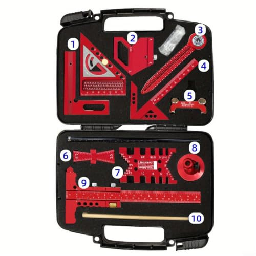 Multi-Purpose Aluminum Woodworking Kit, Square Ruler Dovetail Gauge and Scribing Tool Set in Case for Precision Layout and Marking Tasks(10pcs)