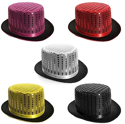 Pailletten Zylinder für Erwachsene, Kostüm-Zubehör – perfektes Accessoire für Tanzshows, Partys in Pink, für Damen und Herren, Ringmaster-Hut, Junggesellinnenabschied, Pailletten, Rosa (6 Stück)