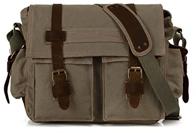 FANDARE Ny retro Messenger Bag axelväska 14 tums laptopryggsäckar män kvinnor väska kurirväska multifunktionell canvas, Armégrön, L, Kurirväska