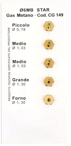 KIT 5 PEZZI UGELLI PER CUCINA GAS METANO Ø 6 MB