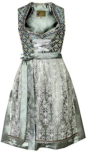Alte Liebe Bayersk klänning för damer, autentisk tysk dirndl för oktoberfest, silverblå dräkt för halloween, storlek 4–16, Silver Blå, 36