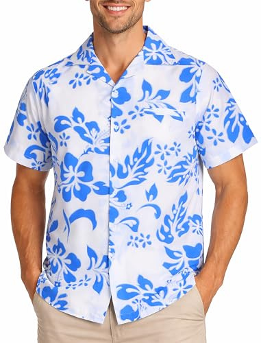 King Kameha Tallas Grandes Camisa Hawaiana para Hombre de Manga Corta, Camisa Aloha de Verano con Estampado de Hibisco, Ligera y fácil de cuidar