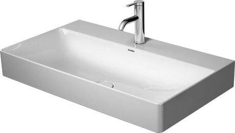 Duravit DuraSquare Lave-Mains, Lave-Mains 80x47cm, sans Trou de Robinet, sans trop-Plein, avec Banc à Trou de Robinet, Coloris: Blanc avec Wondergliss - 23538000701