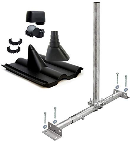 Premium X Dachsparrenhalter Satellitenschüssel Montage Set Sparrenhalter feuerverzinkt 1m Mast Frankfurter SAT Ziegel schwarz Mastkappe